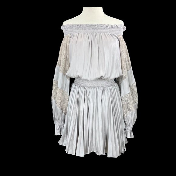 Ramy Brook Trent Mini Dress Gray Lace Smocked Womens XXS XX-Small New NWT - Picture 1 of 4